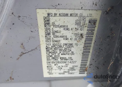 2005 Nissan Quest 3.5 Sl из США, поврежденный, VIN 5N1BV28U05N114227